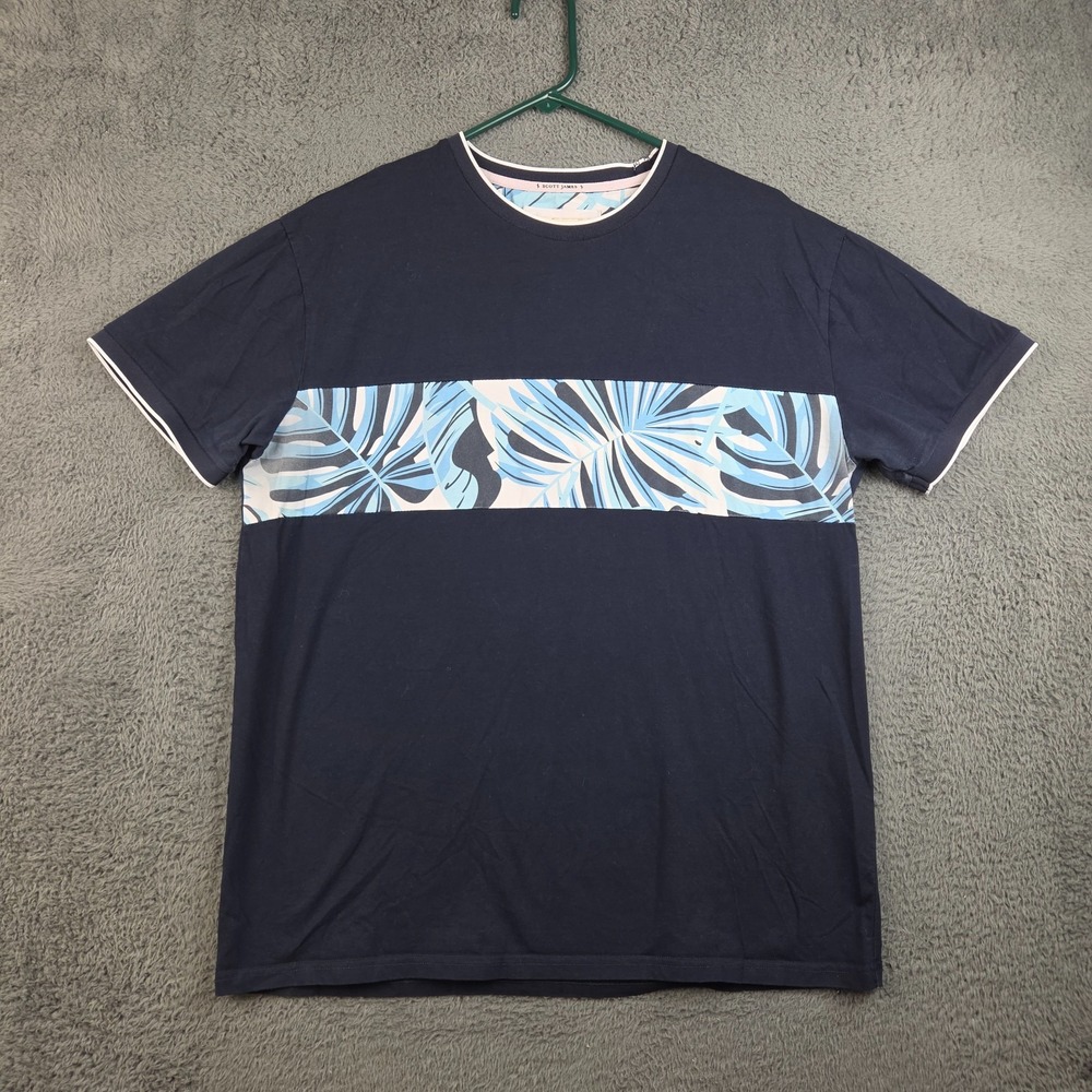 Scott James Shirt Men's Extra Large Dark Navy Blue Short Sleeve Tropical